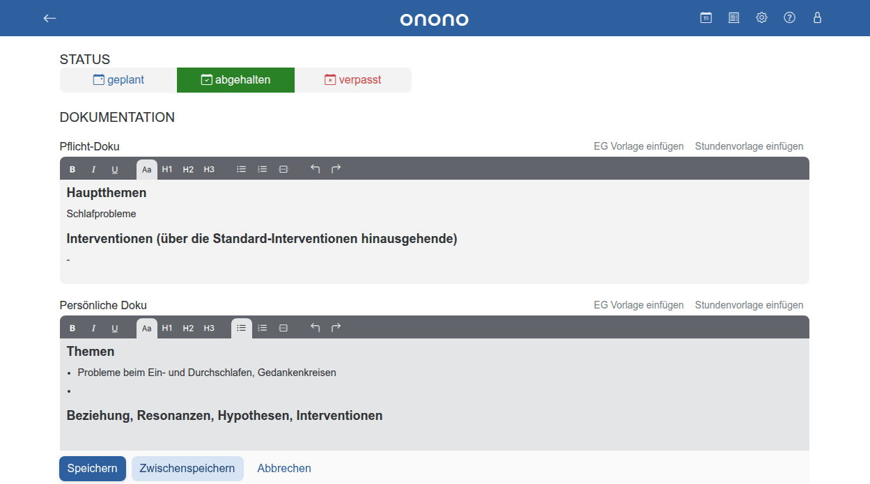 Screenshot von onono - Terminansicht