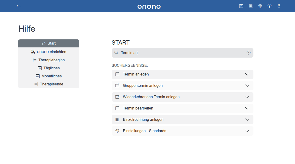 Screenshot von onono - Hilfe