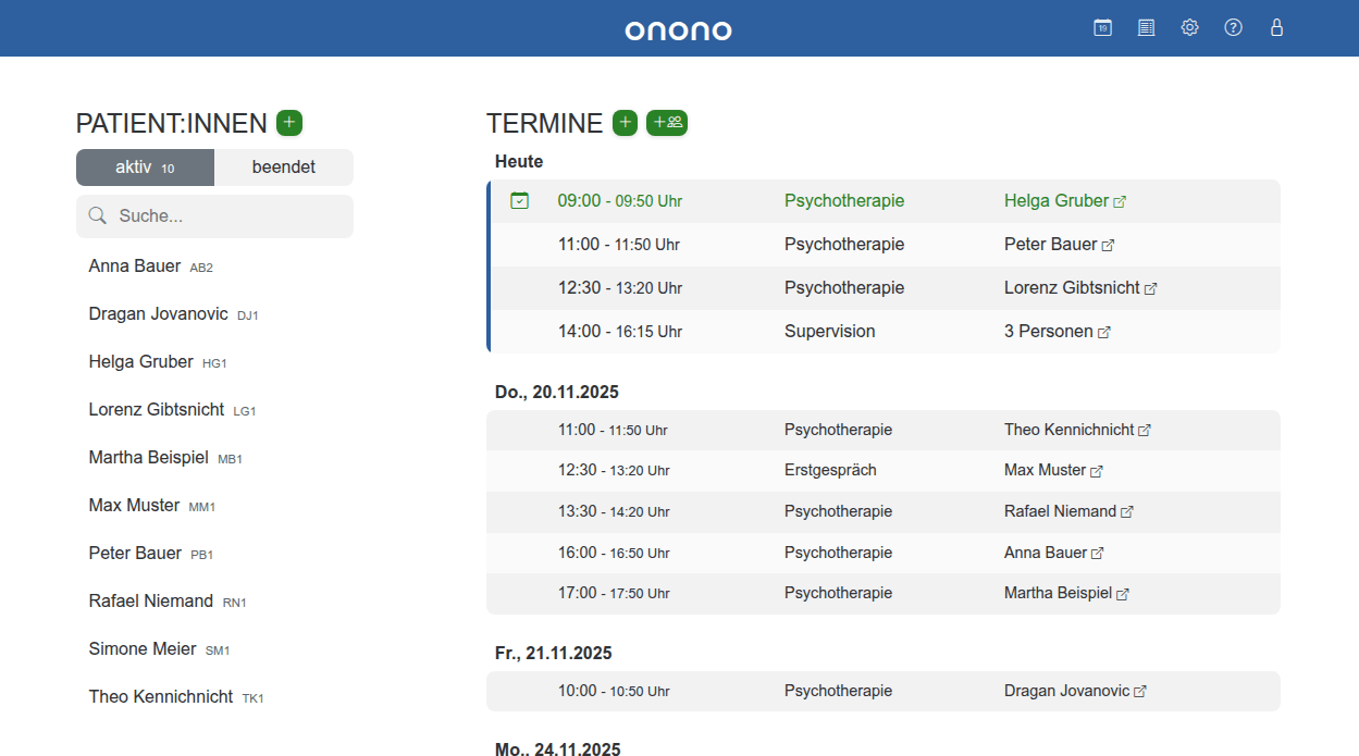 Screenshot von onono - Startseite